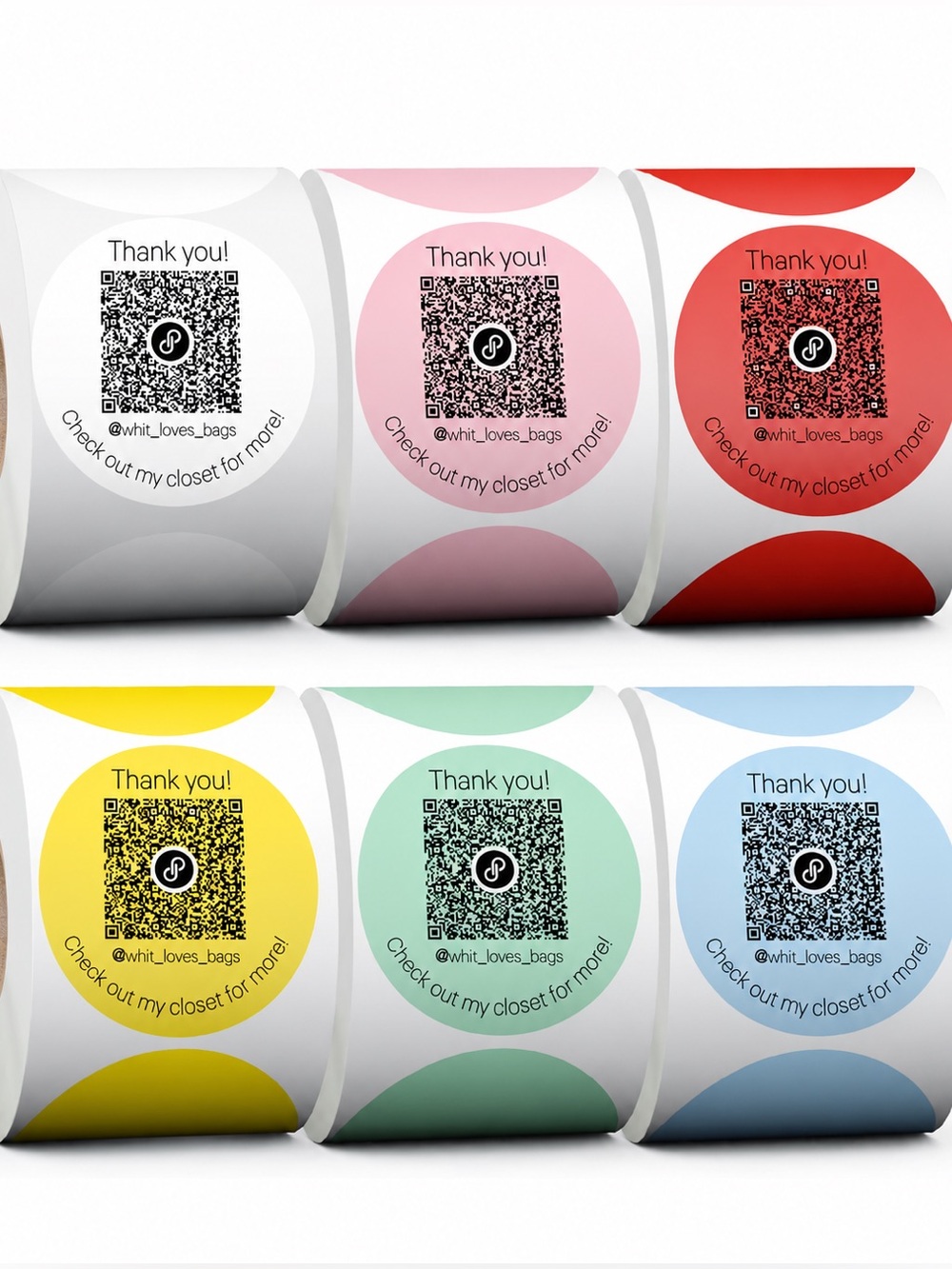 100 Custom 2” Closet QR Code Circle Stickers Roll (Choose 1 from 6 colors)